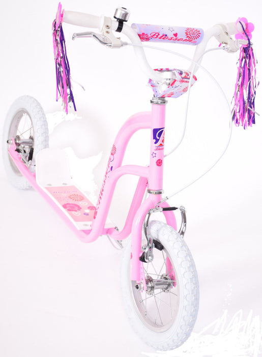 TOP QUALITY PINK GIRLIE 12”WHEEL GIRLS SCOOTER 2 BRAKES,PUMP UP TYRES,STREAMERS