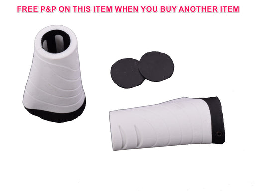 GIANT 92mm BIKE COMFORT HANDLEBAR GRIPS ERGONOMIC LOCK-ON WHITE + BLACK ENDS - Bankrupt Bike Parts