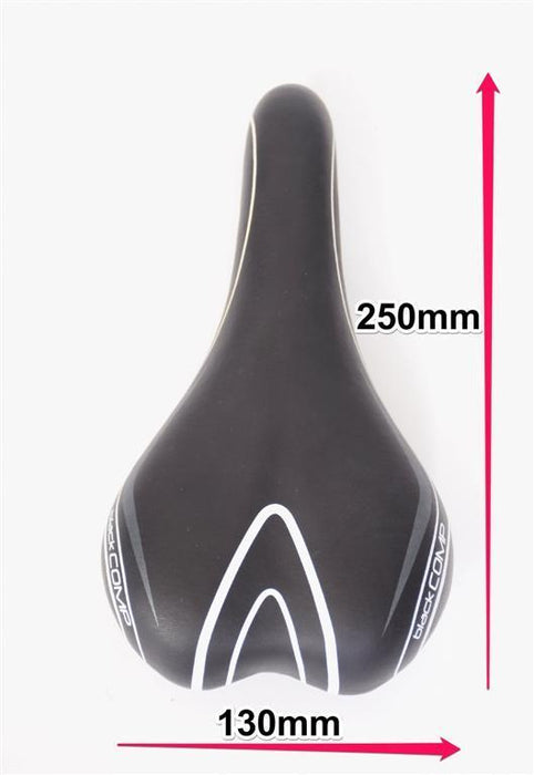 MTB OR ROAD BIKE SEAT SADDLE BLACK COMP IN BLACK-WHITE VINYL SADDLE 250mmx130mm