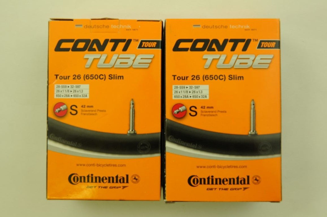 PAIR CONTINENTAL 650c 26 x 1 1-8-26 x 1 1-4 42mm PRESTA VALVE BOXED INNER TUBES