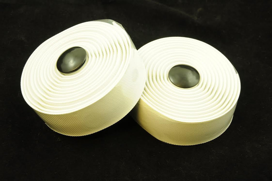 RACING ROAD BIKE WHITE HANDLEBAR TAPE SET WITH BLACK END PLUGS DROP HANDLEBAR