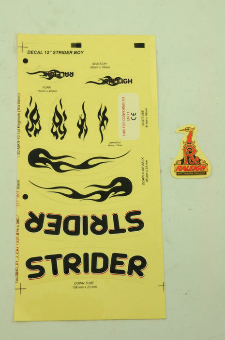 RALEIGH STRIDER KIDS BIKE DECAL TRANSFER SET,STICKER PACK  WTFRSTRD