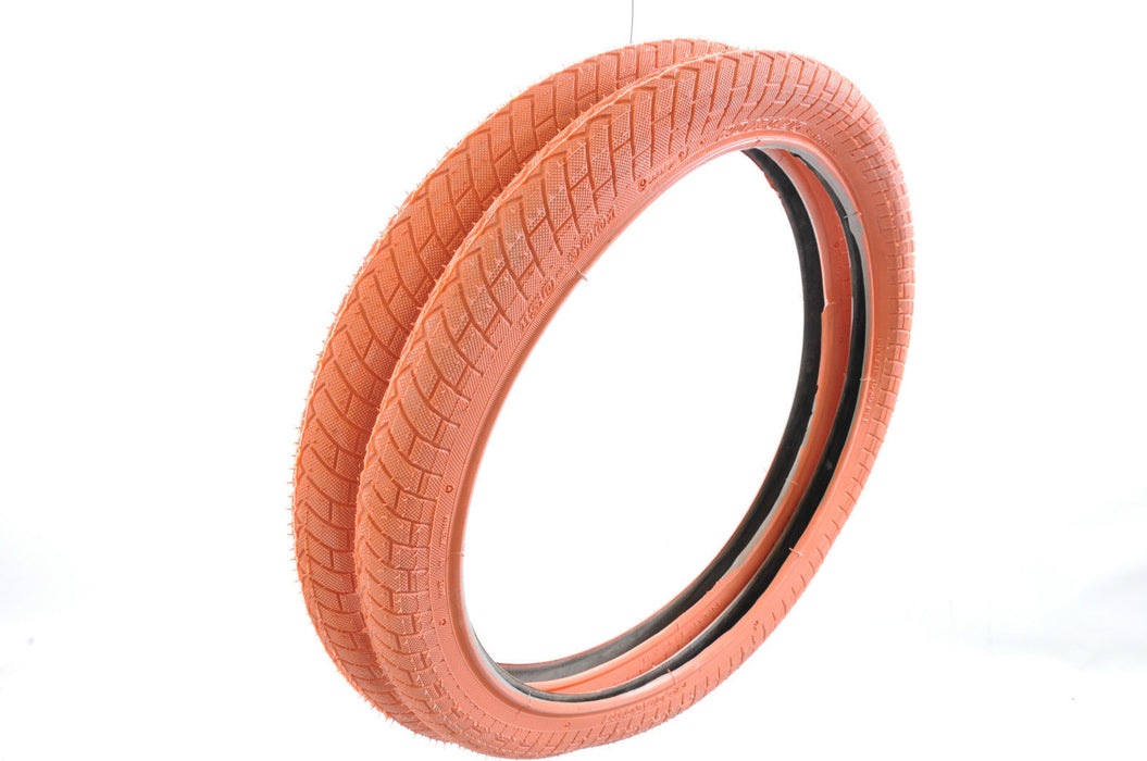 PAIR (2) 20 x1.95 ORANGE BMX FREESTYLE TYRES THAT ALSO SUIT 20x1.75 & 20x2.125