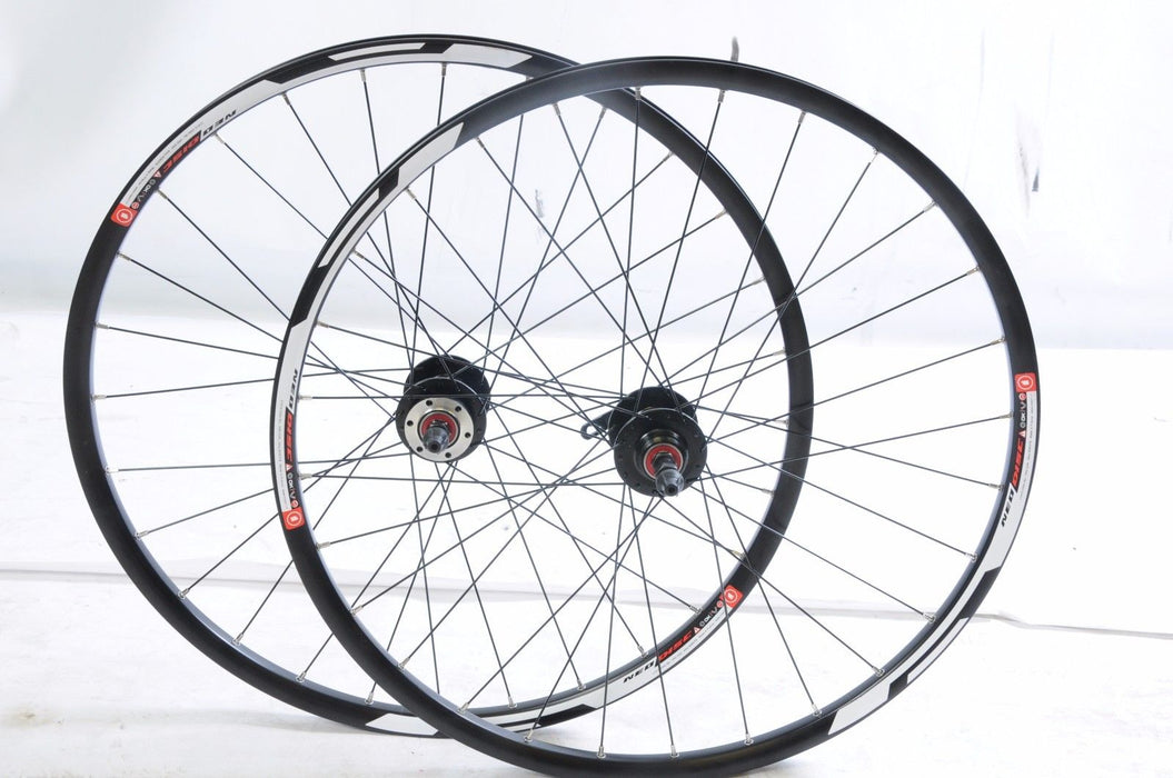 PAIR OF 26” MTB 6, 7, 8 SPEED FREEWHEEL DISC BRAKE BIKE WHEELS DOUBLE WALL RIMS BLACK