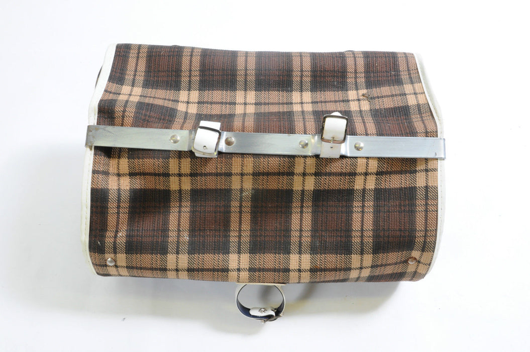 RARE 70’s BRITISH MADE LARGE 13” RACING BIKE SADDLEBAG TARTAN NEW OLD STOCK NOS