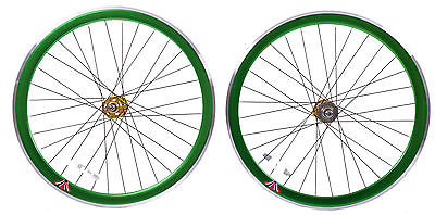 PAIR 700c 622-13 FLIP FLOP FIXIE WHEELS,NOVATEC SEALED HUBS DEEP WALL RIMS GREEN - Bankrupt Bike Parts