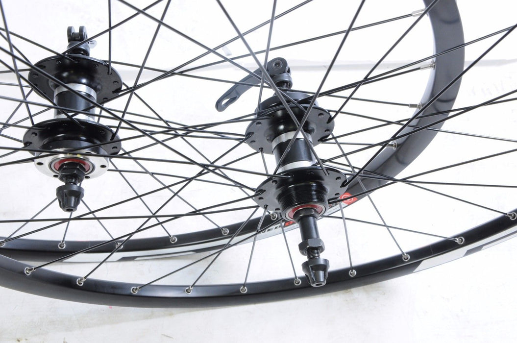 PAIR OF 26” MTB 6, 7, 8 SPEED FREEWHEEL DISC BRAKE BIKE WHEELS DOUBLE WALL RIMS BLACK