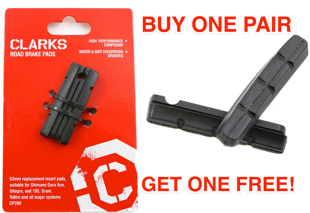 CLARKS CP200 52mm BRAKE BLOCK PAD INSERTS SHIMANO DURA ACE,105, SRAM, TEKTRO BUY ONE GET ONE FREE