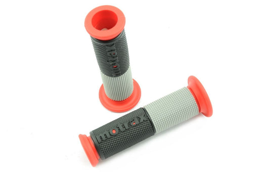 MOTORCYCLE DUAL DENSITY HANDLEBAR GRIPS 135mm OPEN END 22mm RED-GREY-BLACK - Bankrupt Bike Parts