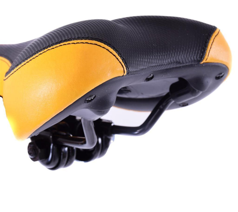 CHILDS BIKE SEAT “JEEP" COMFORT BICYCLE SADDLE BLACK WITH ORANGE SIDES+BRACKET