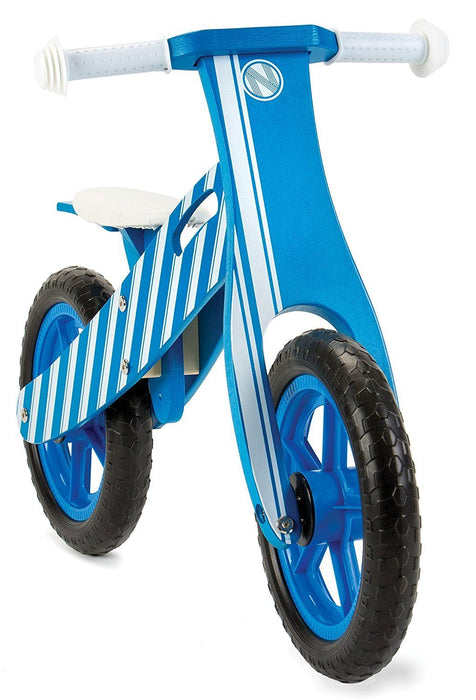 BOYS BLUE STRIPE BALANCE BIKE,TOP QUALITY WOODEN KIDS CHILDREN’S LEARNING CYCLE