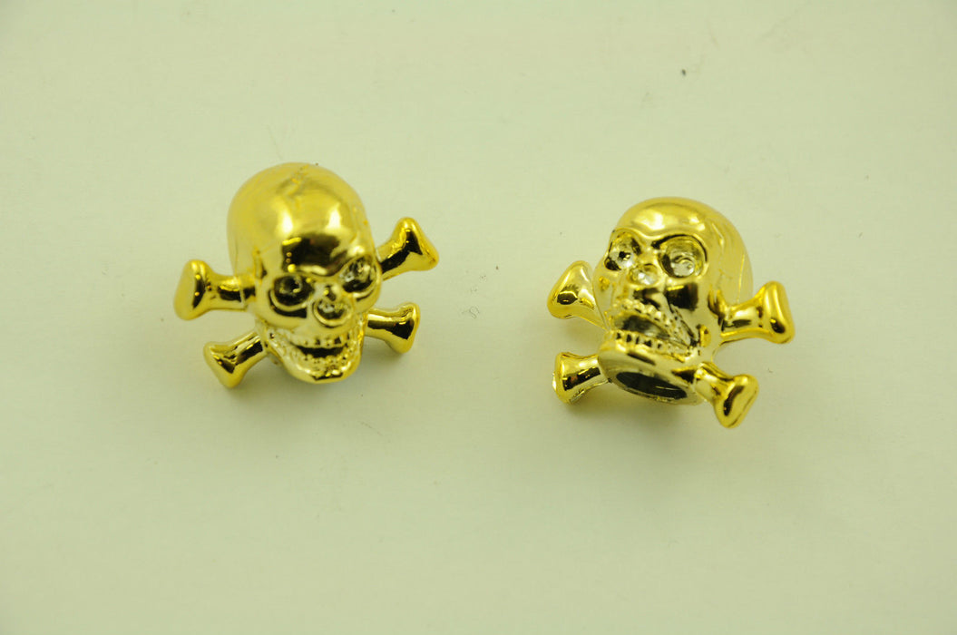 PAIR SKULL BIKE VALVE CAPS IDEAL PRESENT FOR BMX & ANY BIKE OWNER GOLD