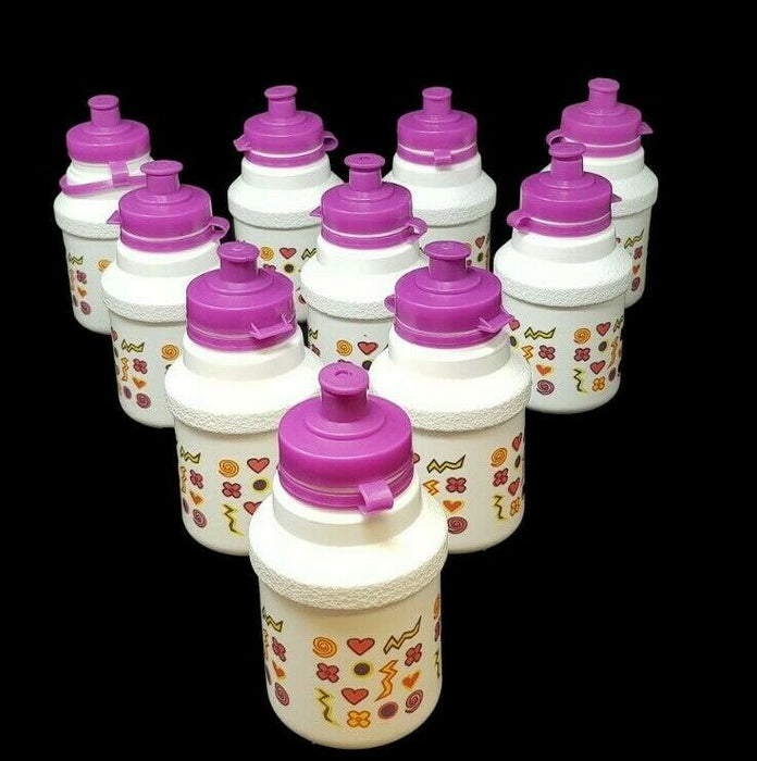 JOB LOT OF 10 X SMALL WHITE HEARTS AND FLOWERS BIKE WATER BOTTLES KIDS FOOTBALL DRINKS BOTTLES…