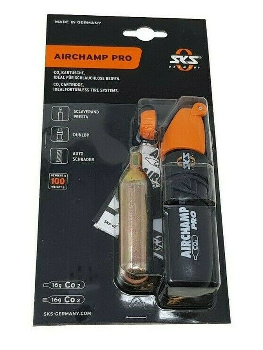 AIRCHAMP PRO MINI BIKE PUMP + CO2 CARTRIDGE FOR PRESTA SCHRADER WOODS VALVES