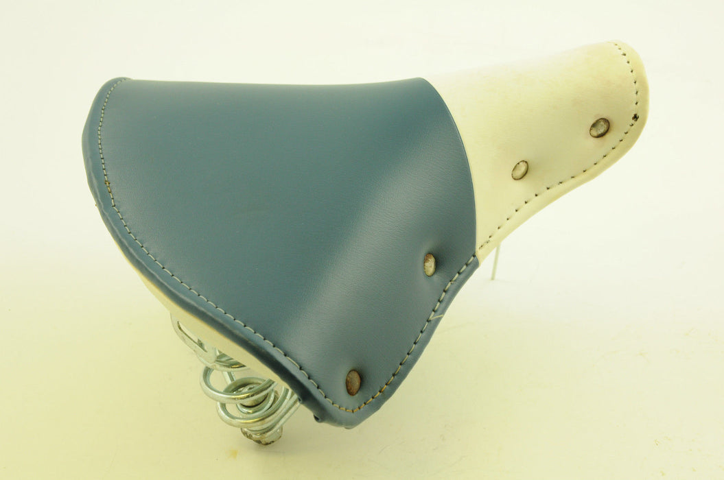 RARE 70's VINTAGE BLUE & WHITE TOURER SPRUNG SADDLE BIKE SEAT NOS