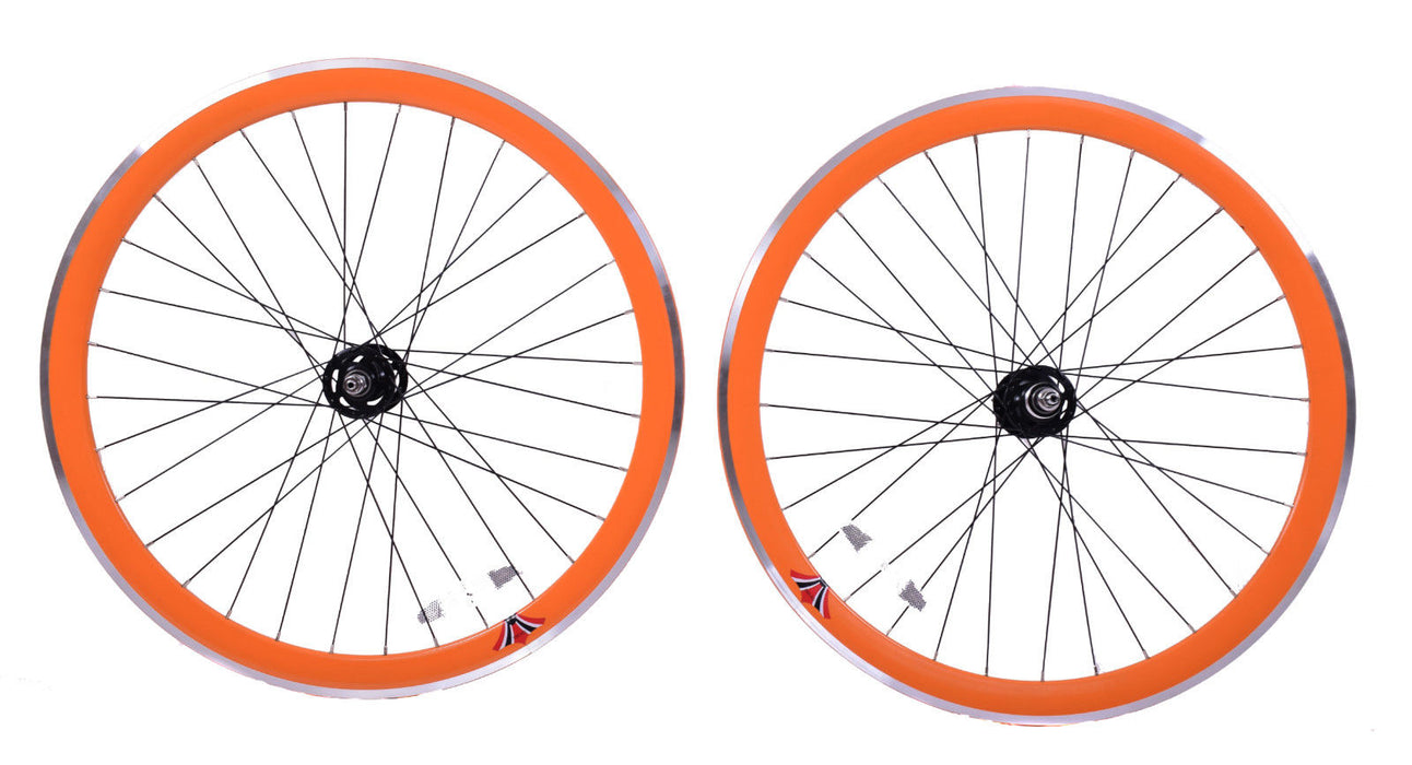 PAIR 700c 622-13 FLIP FLOP FIXIE WHEELS,NOVATEC SEALED HUB DEEP WALL RIMS ORANGE - Bankrupt Bike Parts