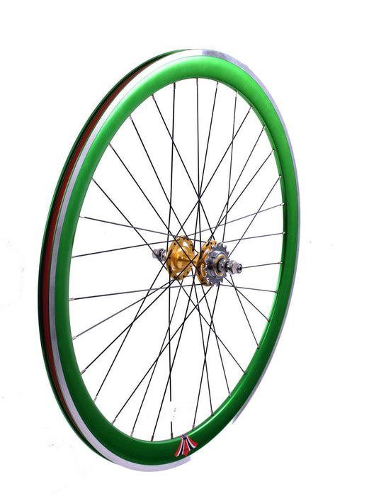 PAIR 700c 622-13 FLIP FLOP FIXIE WHEELS,NOVATEC SEALED HUBS DEEP WALL RIMS GREEN - Bankrupt Bike Parts