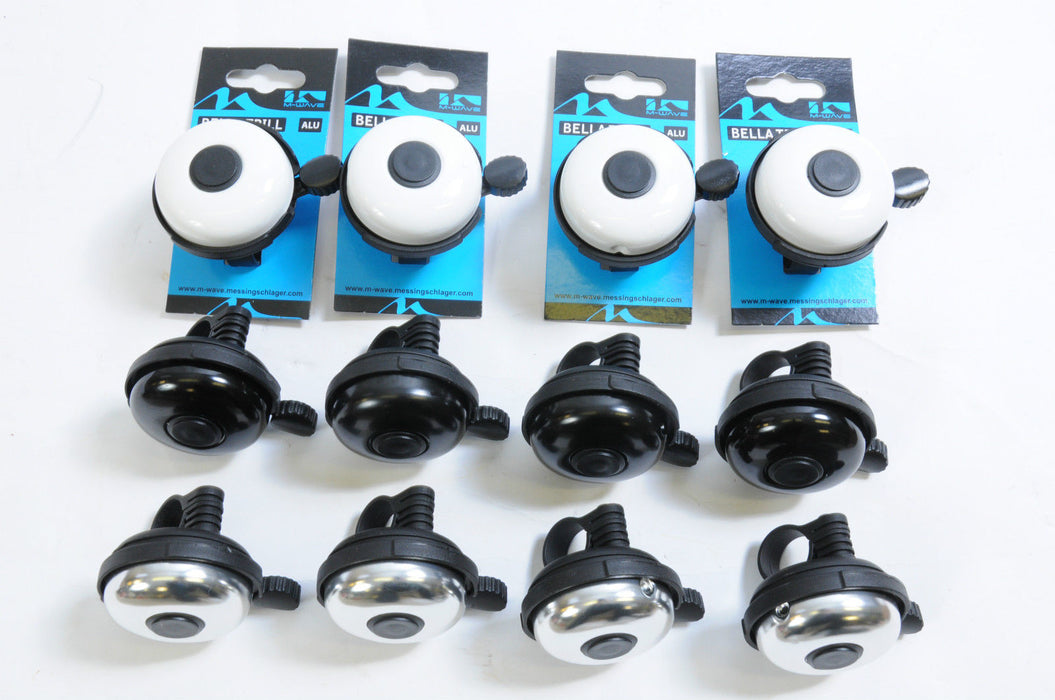 WHOLESALE JOB LOT 12 CYCLE BICYCLE BELLS BIKE 'RINGER’ BELL, BLACK,WHITE,CHROME