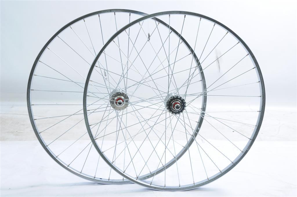 PAIR FIXIE BIKE 27 x 1 1-4” FLIP FLOP WHEELS CP RIM FIXED-FREEWHEEL LARGE FLANGE