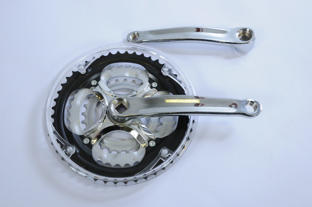 48-38-28 TRIPLE CWS CHROME CRANK COTTERLESS MTB-HYBRID BIKE CHAINWHEEL SET 170MM