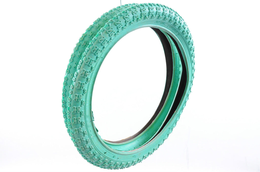 PAIR (2) 16 x1.75 GREEN COMP 3 STYLE BMX TYRES SUIT MINI BURNER & 16" BIKE WHEEL