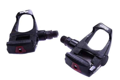 WELLGO LOOK COMPATIBLE CYCLE PEDAL SET CLIPLESS BLACK + RED CLEATS (15557) - Bankrupt Bike Parts