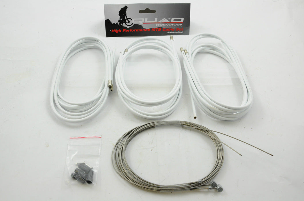 MTB & STANDARD BIKE WHITE QUAD CABLE SET BARREL NIPPLE STAINLESS STEEL INNER WIR