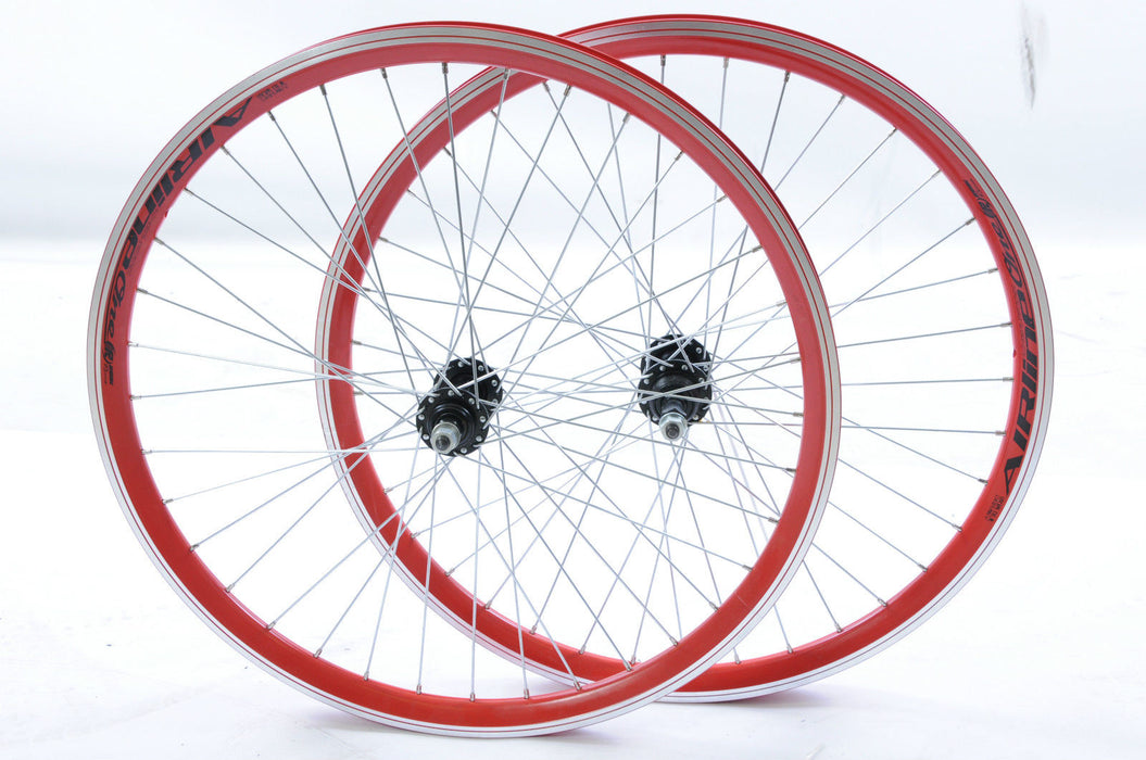 PAIR 24" MTB SPECIAL WHEELS RED AIRLINE DOUBLE WALL RIM 5,6 or 7 SPEED 507x21c