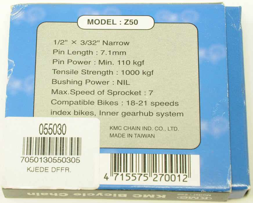 KMC Z50 MTB Bicycle Road Racing Bike Chain 1-2" - 3-32" 116 Links Shimano Compatible