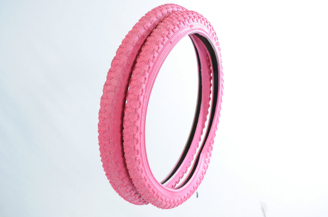 PAIR OLD SCHOOL BMX TYRES 20"x1.75 ALL PINK COMP III TYPE TREAD SUIT RALEIGH BUR