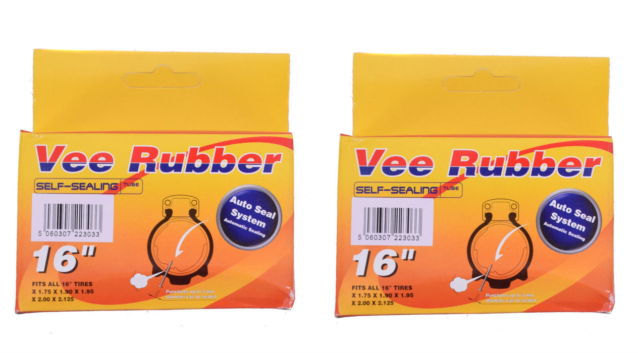 PAIR SELF-SEALING INNER TUBES 16" x 1.75”- 16 x 2.125” SCHRADER CAR VALVE BIKE P