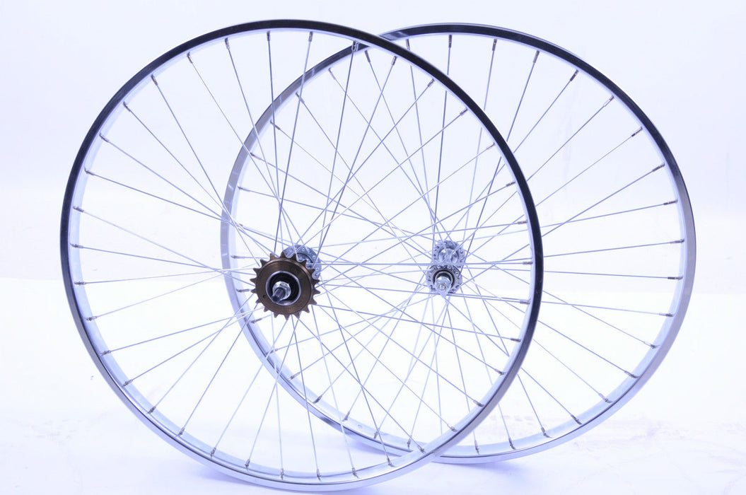 PAIR VINTAGE 24 x 1 3-8" STEEL WHEEL SET FOR 50's-80's JUNIOR BIKES SINGLE SPEED