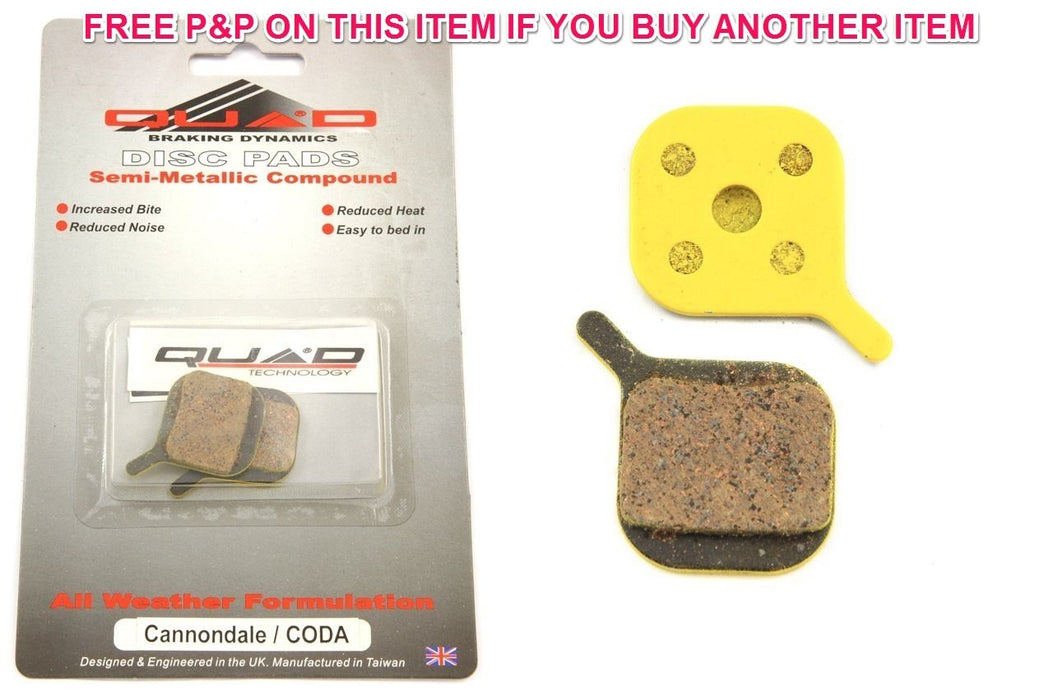 QUAD CANNONDALE-CODA DISC BRAKE PADS SEMI METALLIC ALL WEATHER