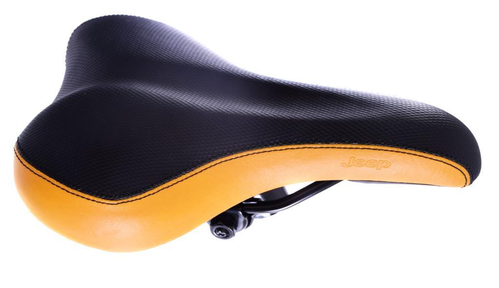 CHILDS BIKE SEAT “JEEP" COMFORT BICYCLE SADDLE BLACK WITH ORANGE SIDES+BRACKET