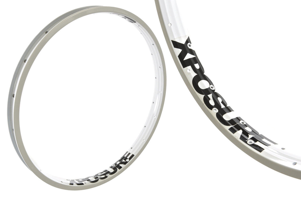 PAIR XPOSURE LIQUOR ALLOY 20” WIDE BMX BIKE RIM 36 SPOKE DOUBLE WALL WHITE