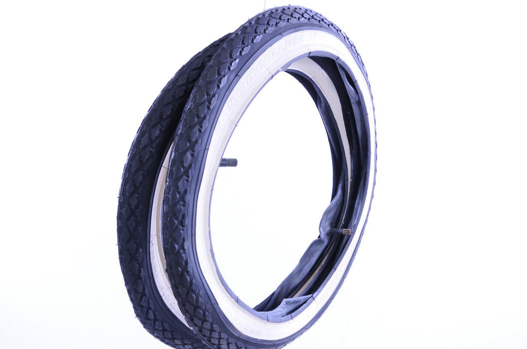 PAIR 16 x 1.75 47–305 TYRES + TUBES SCHWALBE BLACK WHITE WALL ROAD FOLDER BIKE