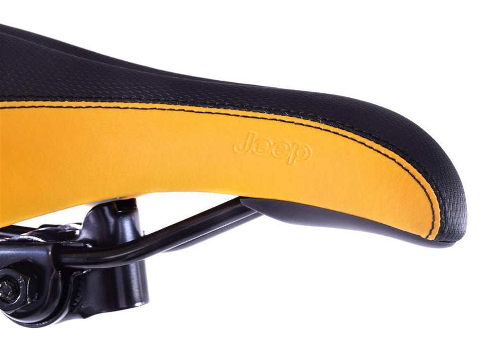 CHILDS BIKE SEAT “JEEP" COMFORT BICYCLE SADDLE BLACK WITH ORANGE SIDES+BRACKET