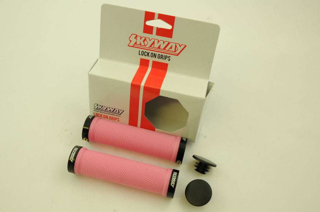 PAIR SKYWAY TUFF BMX BIKE CYCLE DOUBLE LOCKING HANDLEBAR GRIPS IN PINK