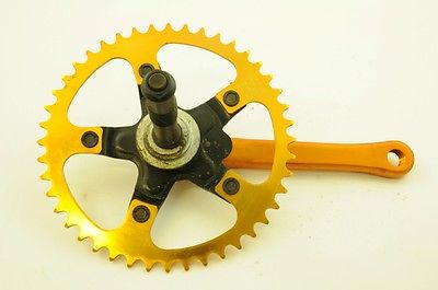 OLD SCHOOL BMX 80's GOLD TRACER COTTERLESS 44T ALLOY CHAINWHEEL & SR AXLE NOS - Bankrupt Bike Parts