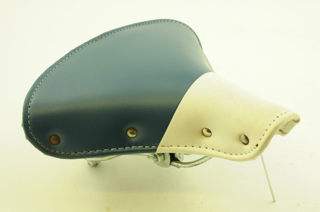 RARE 70's VINTAGE BLUE & WHITE TOURER SPRUNG SADDLE BIKE SEAT NOS