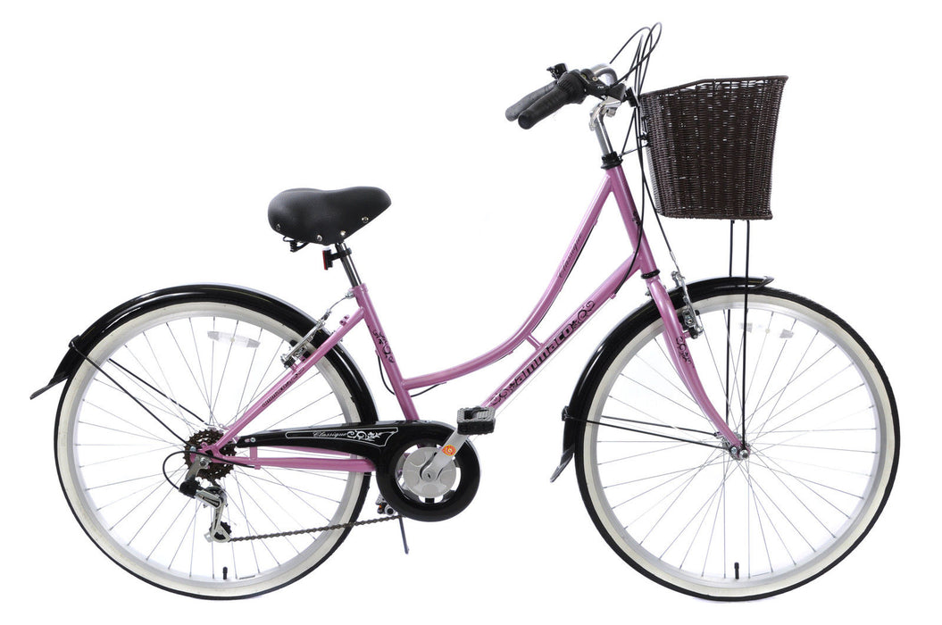 CLASSIQUE TRADITIONAL HERITAGE LADIES DUTCH LIFESTYLE BIKE+BASKET 19" PINK