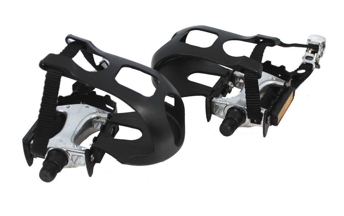 PAIR ALLOY MTB PEDALS WITH TOE CLIPS & STRAPS SUIT ALL CYCLES >> 75% OFF RRP