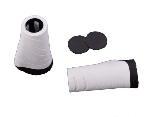 GIANT 92mm BIKE COMFORT HANDLEBAR GRIPS ERGONOMIC LOCK-ON WHITE + BLACK ENDS - Bankrupt Bike Parts