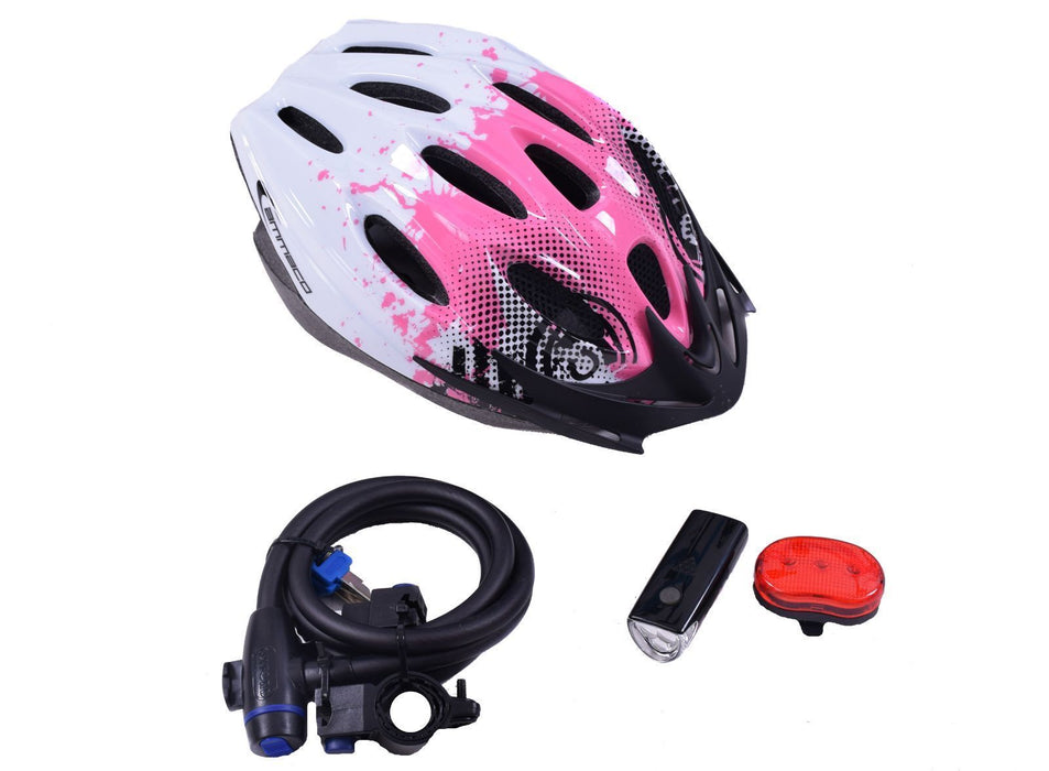 GREAT IDEAL PRESENT BIKE ACCESSORY PACK LADIES-GIRLS BICYCLE HELMET,LOCK,LIGHT SET