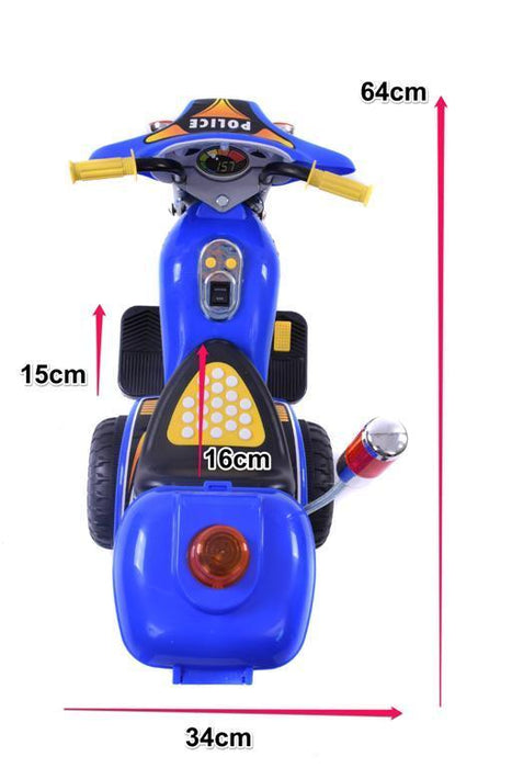 ELECTRIC KIDDIES RIDE ON 3 WHEEL POLICE MOTORCYCLE 20watt  BATTERY MOTOR BLUE