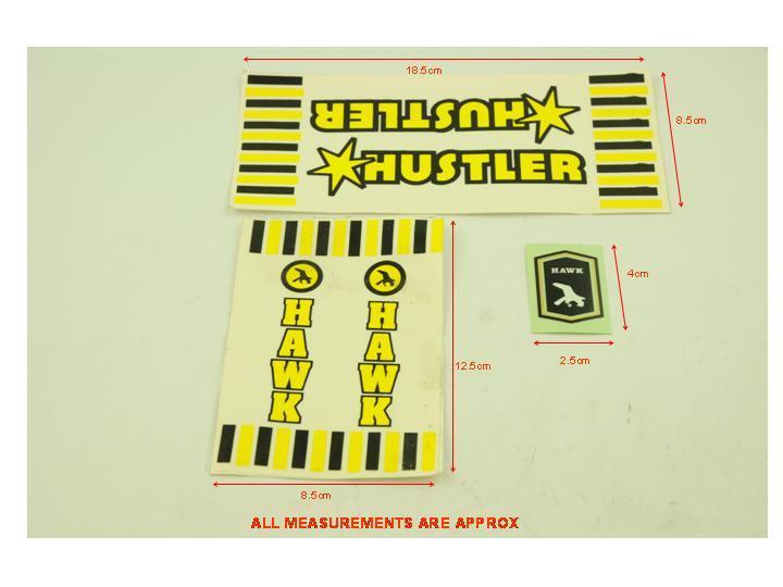 OLD SCHOOL HAWK HUSTLER BIKE TRANSFER-DECAL SET GENUINE 80’s MADE NEW OLD STOCK