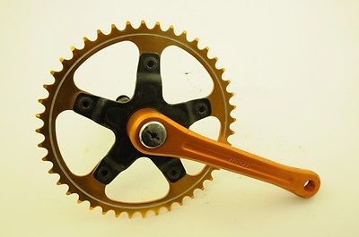 OLD SCHOOL BMX 80's GOLD TRACER COTTERLESS 44T ALLOY CHAINWHEEL & SR AXLE NOS - Bankrupt Bike Parts