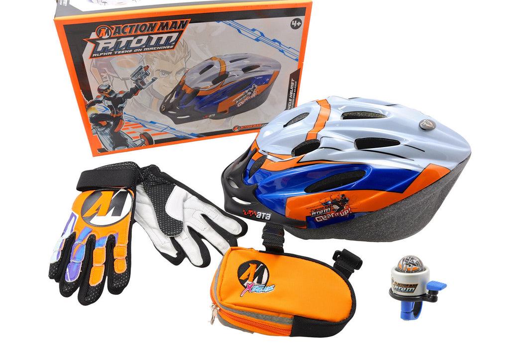 ACTION MAN KIDDIES BIKE GIFT PACK; HELMET, BELL & SADDLE BAG IDEAL GIFT