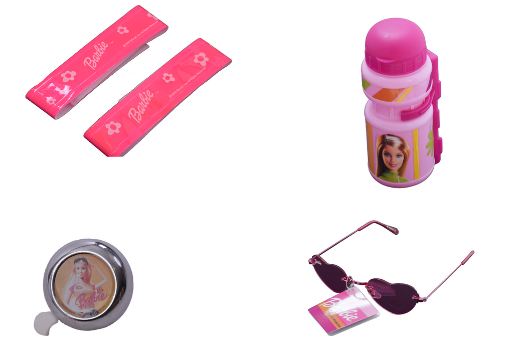 Barbie Doll Girlie Bike Accessory Ideal Gift Pack Bell, Armbands, Sunglasses & Bottle Pink