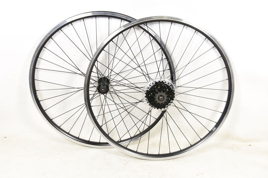 26" MTB Bike Wheels (559 X 19c) 7 Speed Shimano Cassette Hubs Black Dual Wall Rims